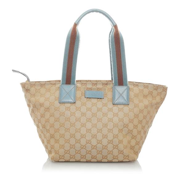GUCCI グッチ　トートバッグ　キャンバス　水色　シェリーライン　大容量　A4 ginzaparis2_1-0064232