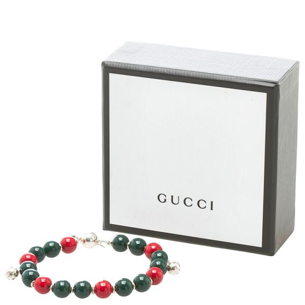 GUCCI グッチ 数珠 ブレスレット グリーン レッド シルバー