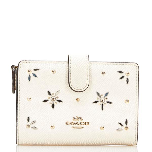COACH スタッズ付き長財布 ホワイト COACH】コーチ 財布 ペブルレザー シグネチャー スタッズ