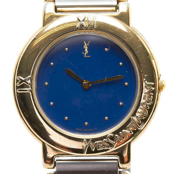 稼動品　YSL イヴサンローラン　青文字盤　コンビカラー　腕時計　レディース 稼動品✨美品 海外人気モデル イヴサンローラン YSL 青 レディース