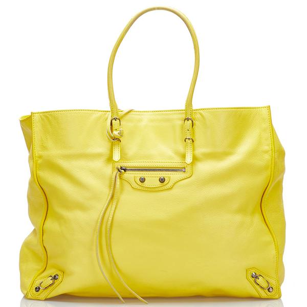 BALENCIAGA イエロー レザー ハンドバッグ BALENCIAGA風 イエロー 2way ハンドバッグ ショルダーバッグ シティ風