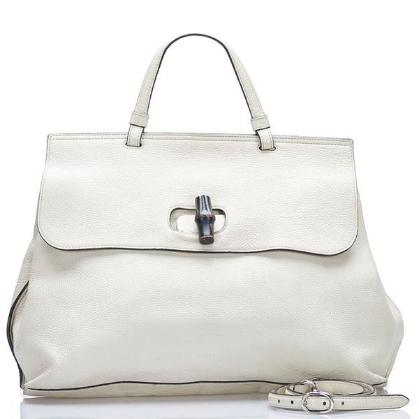 GUCCI ホワイトレザーバンブーハンドバッグ GUCCI グッチ バンブー ハンドバッグ ショルダーバッグ 2WAY