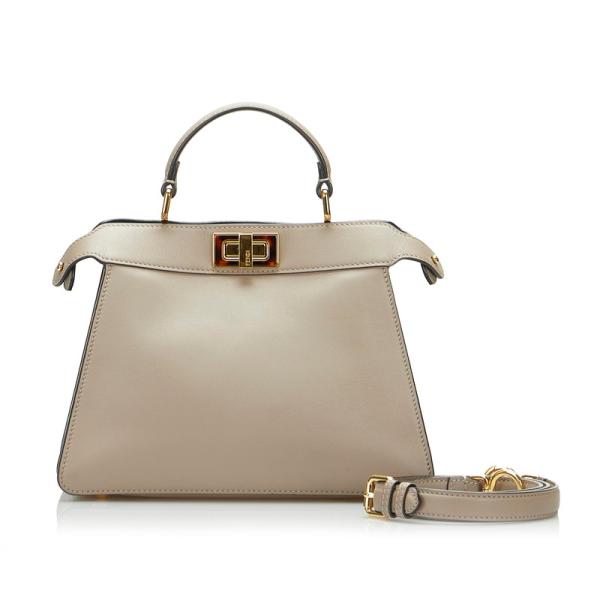 【美品】フェンディ　ピーカブー　ショルダーバッグ　グレージュ　2WAY フェンディ FENDI ピーカブー ミニ パイソン 2WAYバッグ ハンド
