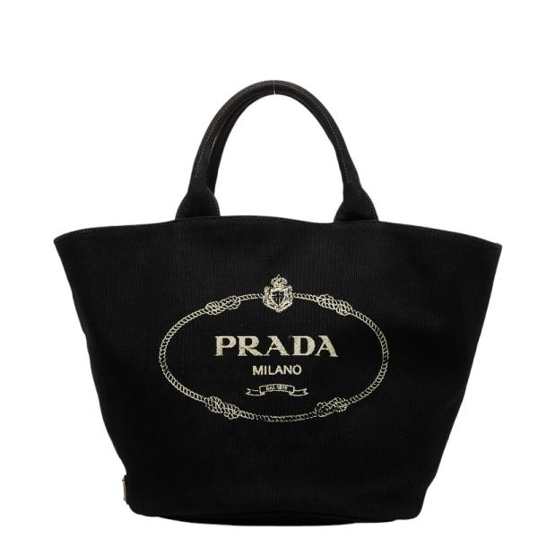 美品 プラダ カナパ バケツ型 シルバー金具 ハンドバッグ トート ブラック PRADA プラダ カナパ バケツ型 シルバー金具 ハンドバッグ
