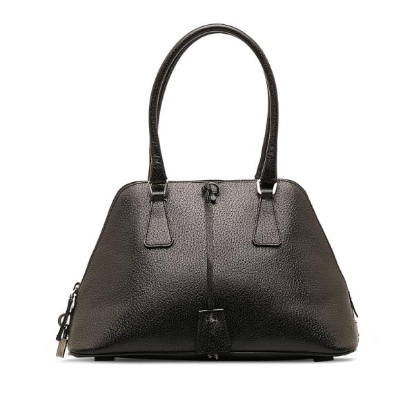PRADA（プラダ） 三角ロゴプレート ハンドバッグ ブラック レザー