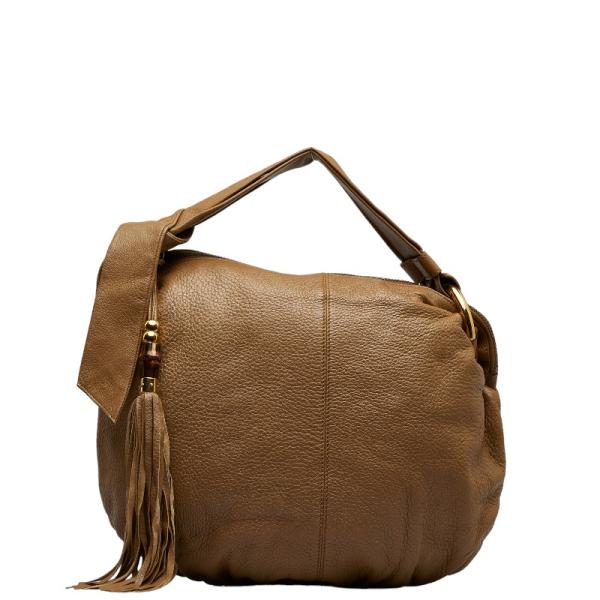 GUCCI グッチ ショルダーバッグ バンブー ホーボー 232930 パープル系 レザー レディース タッセル ゴールド金具 美品 GUCCI - GUCCI グッチ ショルダーバッグ バンブー ホーボー 232930