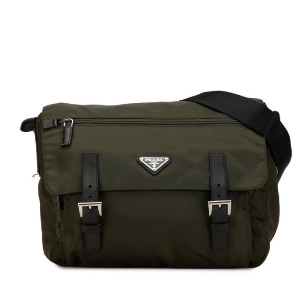 プラダ メッセンジャーバッグ ショルダーバッグ 三角プレート ナイロン カーキ PRADA（プラダ） 三角ロゴプレート 斜め掛け ショルダーバッグ カーキ