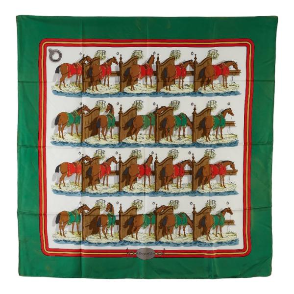 HERMES エルメス カレ90 ECURIES 厩舎 馬柄 スカーフ グリーン HERMES エルメス カレ90 ECURIES 厩舎 馬柄 スカーフ グリーン