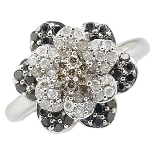 K18WG ホワイトゴールド ダイヤ0.80ct フラワー 花 モチーフ リング  