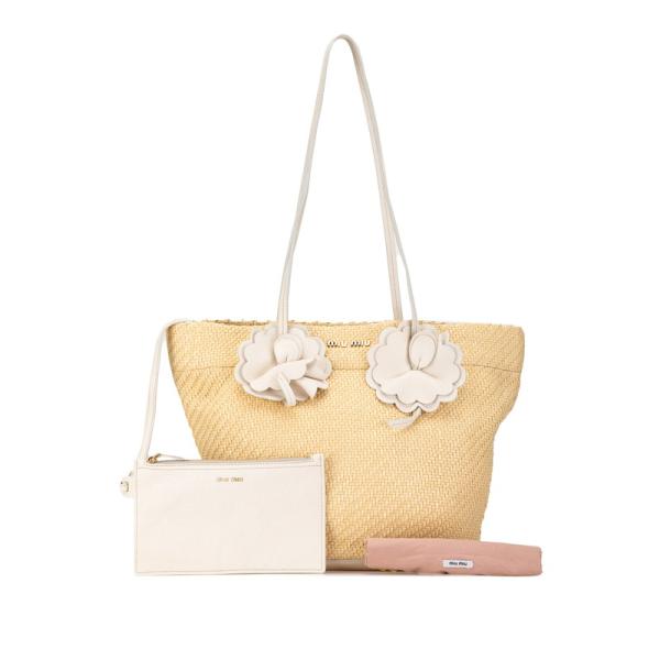 miu ミュウミュウ 花 フラワー モチーフ トートバッグ ベージュ