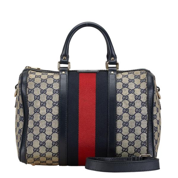 【未使用に近い】GUCCI シェリーライン GGキャンバス ネイビー ミニポーチ GUCCI グッチ GGキャンバス シェリーライン ボストンバッグ