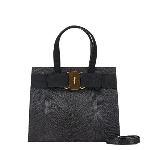 サルヴァトーレフェラガモ ヴァラ リボン リザード 型押し