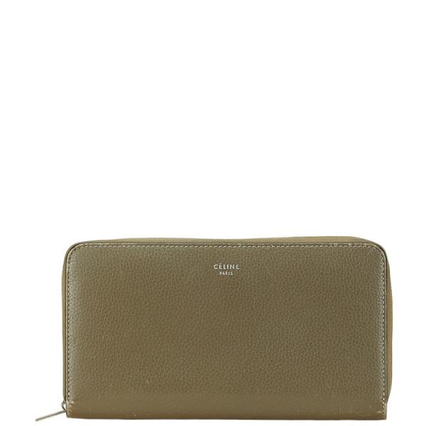 CELINE セリーヌ 長財布 ラウンドファスナー グレー レザー
