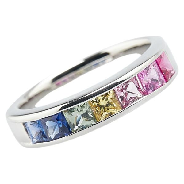 Pt900 イエロー&ホワイトサファイアの一文字リング 1.12ct サファイア ダイヤモンド リング・指輪 K18イエロー
