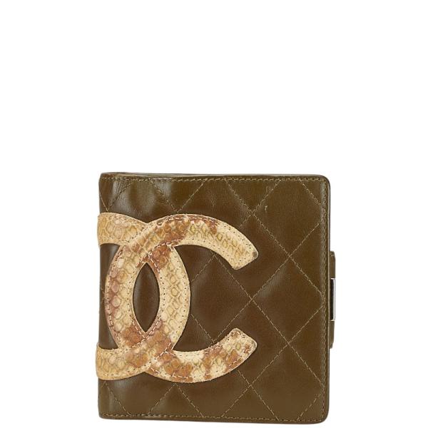 CHANEL シャネル カンボン ラムスキン ブラウン 折り財布 シリアルあり CHANEL（シャネル） カンボンライン ココマーク パイソン型押し 二