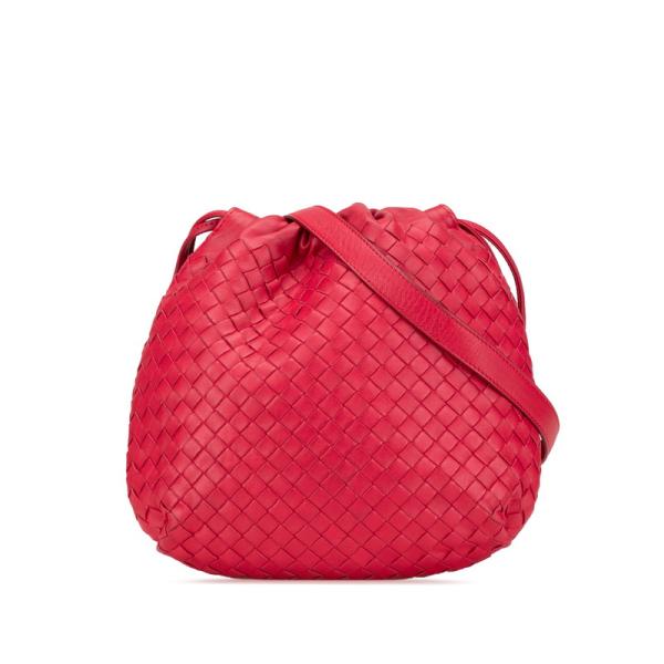 ボッテガヴェネタ　巾着型　ショルダーバッグ　ホワイト　イントレチャートレザー BOTTEGA VENETA ボッテガヴェネタ イントレチャート 巾着