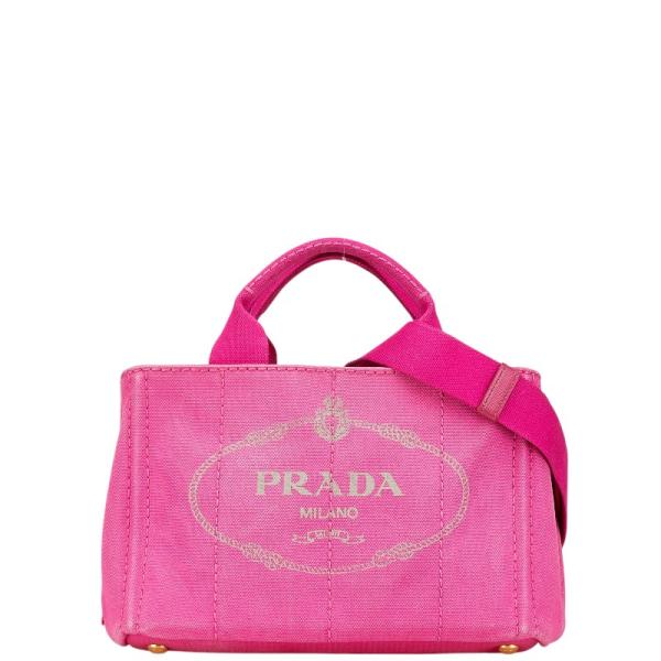 プラダ カナパ 三角ロゴプレート ハンドバッグ ショルダーバッグ 2WAY BN2642 ピンク キャンバス レディース PRADA 【中古】 PRADA（プラダ） カナパ 三角ロゴプレート ハンドバッグ ショルダー