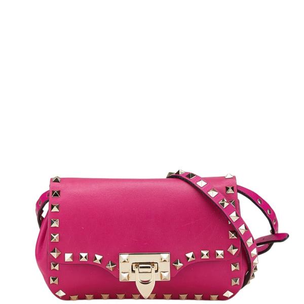 ヴァレンティノ スタッズ ショルダーバッグ ピンク レザー レディース VALENTINO 【中古】 VALENTINO（ヴァレンティノ） ロックスタッズ 斜め掛け ショルダー