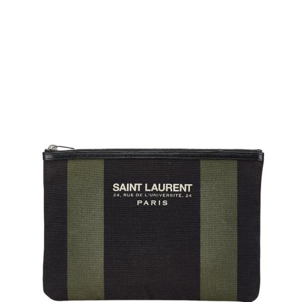 サンローラン クラッチバッグ ポーチ 414764 ブラック カーキ キャンバス レザー レディース SAINT LAURENT 【中古】 ASUS（エイスース） サンローラン クラッチバッグ ポーチ 414764
