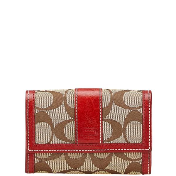 COACH（コーチ） シグネチャー 二つ折り財布 ベージュ レッド