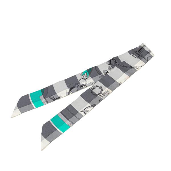 エルメス ツイリー MORS ET GOURMETTES VICHY アントラシット メンソール スカーフ グレー シルク レディース HERMES 【中古】 HERMES（エルメス） ツイリー MORS ET GOURMETTES VICHY アントラ