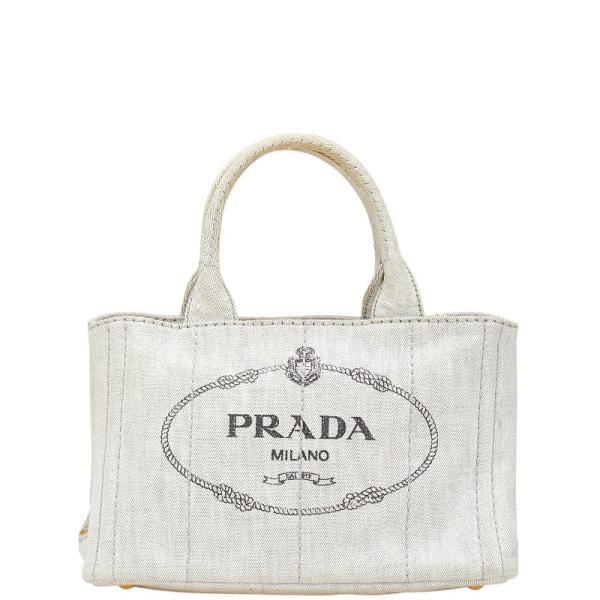 PRADA プラダ カナパ ハンドバッグ グレー キャンバス PRADA プラダ カナパ ハンドバッグ グレー キャンバス