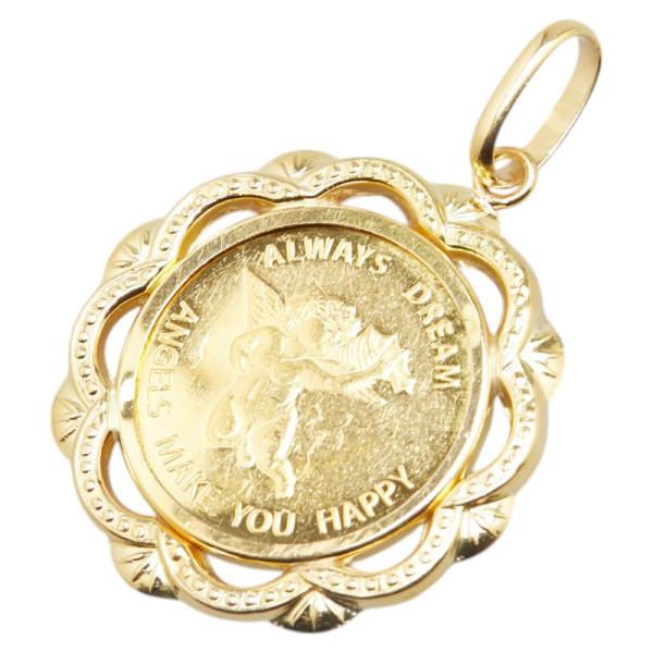 K18YG イエローゴールド K24 ゴールド エンジェル コイン ペンダント
