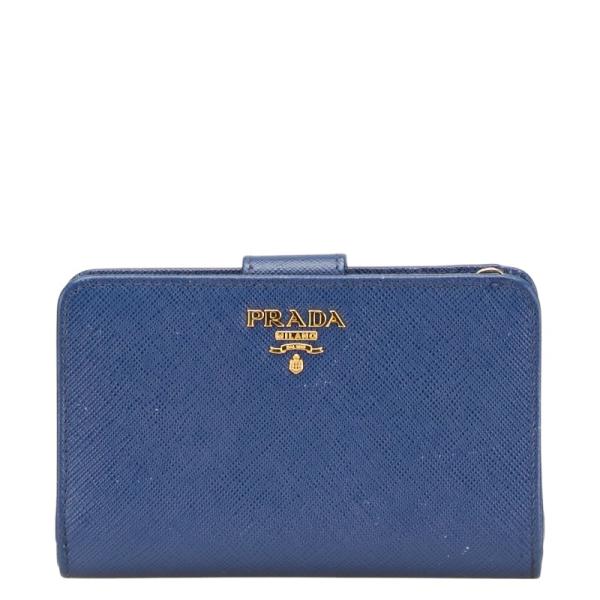 【SALE！】PRADA プラダ ブルー 二つ折り財布　美品！箱　カード 本革 中古・古着通販】PRADA (プラダ) 2つ折り財布 ブルー｜ブランド