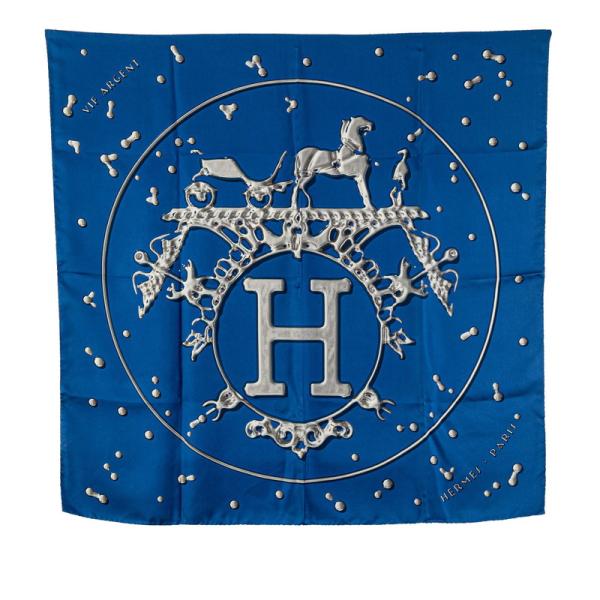 HERMES（エルメス） カレ90 VIF ARGENT 銀の雫 スカーフ ブルー