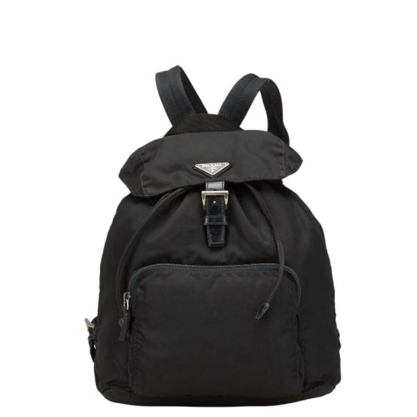 美品 プラダ ナイロン×レザー 三角プレートロゴ リュック バックパック 黒 良品 プラダ ナイロン 三角プレートロゴ リュック バックパック