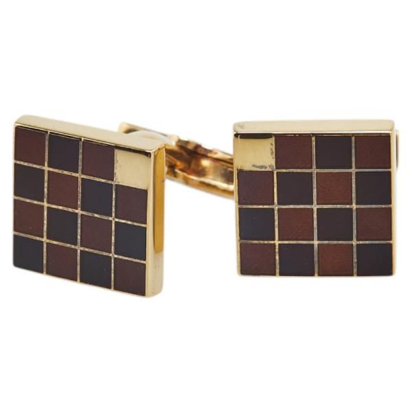 ルイ ヴィトン タイガ ブトン ドゥ マンシェット ダミエ カフス カフリンク M64660 ゴールド ブラウン SV925 LOUIS VUITTON 【中古】 LOUIS VUITTON（ルイ・ヴィトン） ルイ ヴィトン タイガ ブトン ドゥ