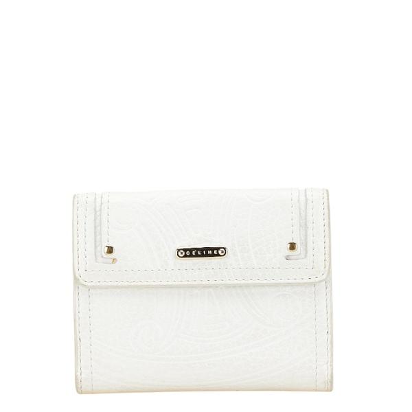 極美品　CELINE(セリーヌ) マカダム 二つ折り財布 ホワイト　ブラック CELINE セリーヌ マカダム 型押し 二つ折り財布 ホワイト レザー