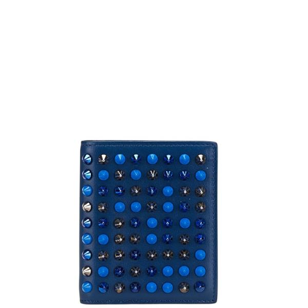 本物クリスチャンルブタン本革レザースタッズミニ二つ折り財布サイフ札入れ紺 Christian Louboutin クリスチャンルブタン スタッズ 二つ折り