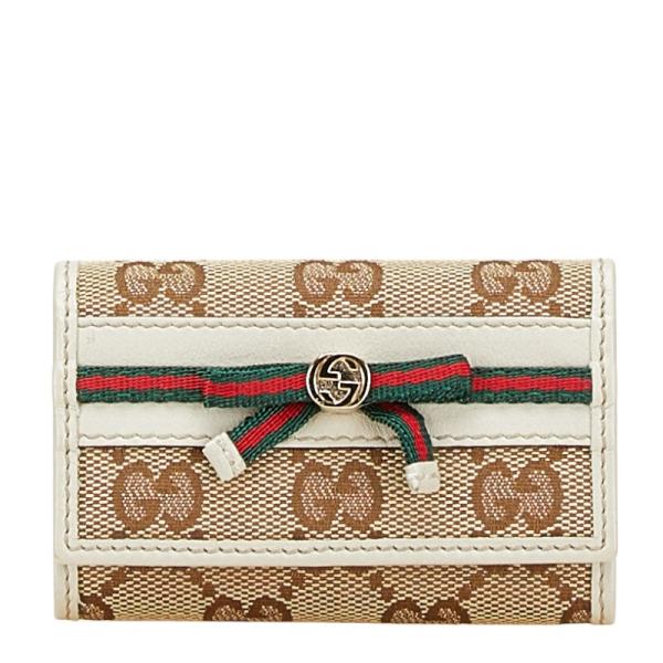 美品　グッチ　GUCCI　6連キーケース　GG柄シェリーライン　キャンバスレザー GUCCI（グッチ） GGキャンバス シェリーライン リボン キーケース 6連