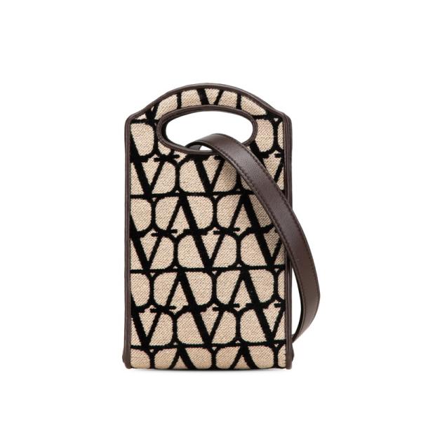 ヴァレンティノ トワル イコノグラフ ハンドバッグ ショルダーバッグ 2WAY ベージュ ブラウン コットン レザー VALENTINO 【中古】 ginzaparis2_1-0212504