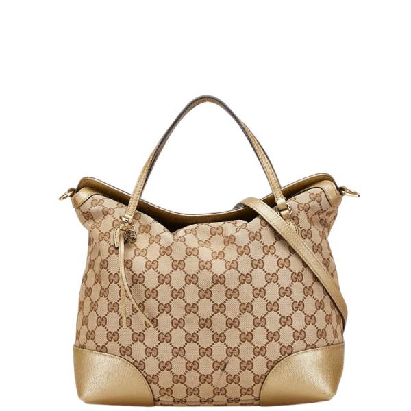 【GUCCI】2wayバッグ　ブリー　グッチシマレザー　GG柄　ゴールド系 GUCCI（グッチ） GGキャンバス ブリー ハンドバッグ ショルダーバッグ