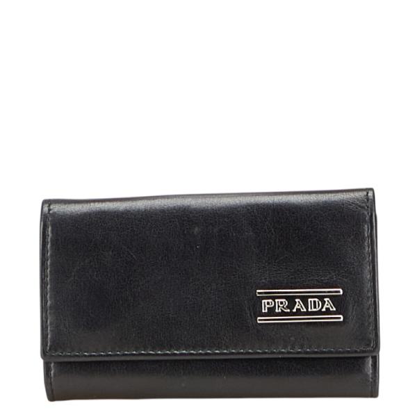 PRADA プラダ ロゴ金具 6連 キーケース ブラック レザー レディース  