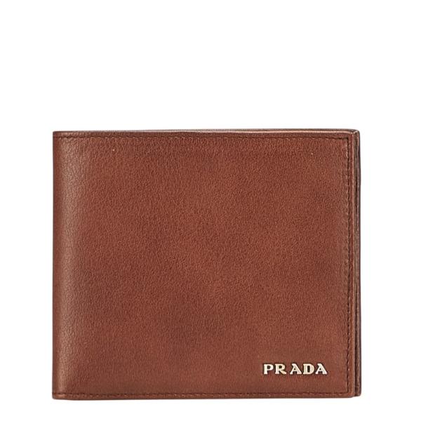 新品同様　PRADA プラダ　長財布　二つ折り　レザー　ロゴグラム　ブラウン PRADA プラダ ロゴ金具 二つ折り財布 ブラウン レザー