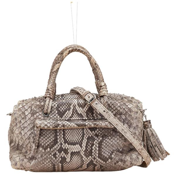 ボレッリピエリナ ハンドバッグ ショルダーバッグ 2WAY グレー ブラウン パイソン レザー レディース BORELLI P 【中古】 ボレッリピエリナ ハンドバッグ ショルダーバッグ 2WAY グレー