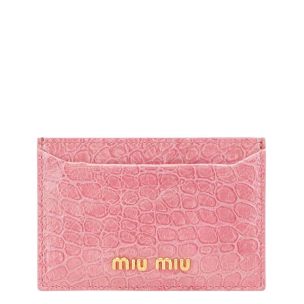 miu miu クラッチバッグ　クロコ型押しレザー ピンク miu miu（ミュウミュウ） クロコ型押し カードケース ピンク レザー