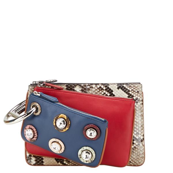 FENDI（フェンディ） トリプレット ポーチ 8BS001 レッド ブルー