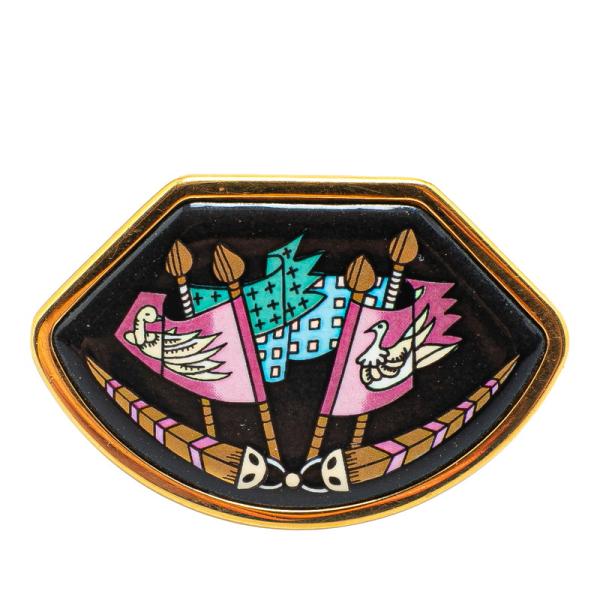 △HERMES エマイユ ピンブローチ 七宝焼き ゴールドカラー ブローチ △HERMES エマイユ ピンブローチ 七宝焼き ゴールドカラー ブローチ