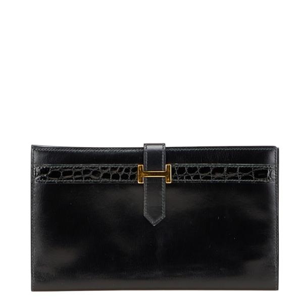 HERMES エルメス ベアン 長財布 ブラック ボックスカーフ レディース  