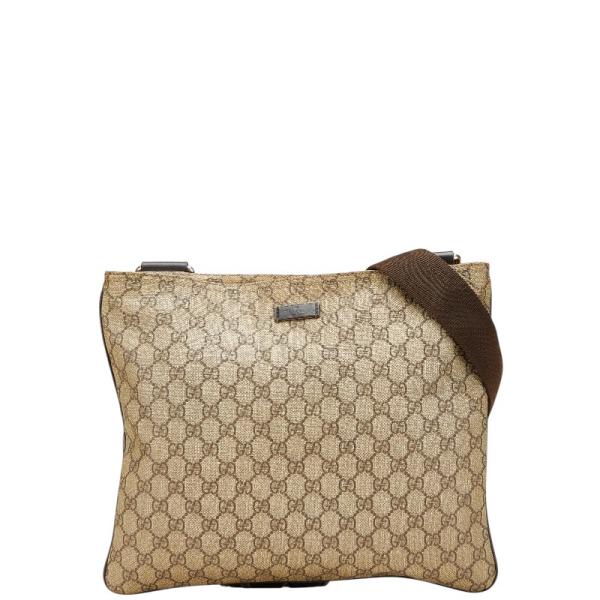 【GUCCI】ショルダーバッグ　GGスプリーム　PVC ブラウン　A4 GUCCI ショルダーバッグ GGスプリーム PVC×レザー ブラウン バッグ