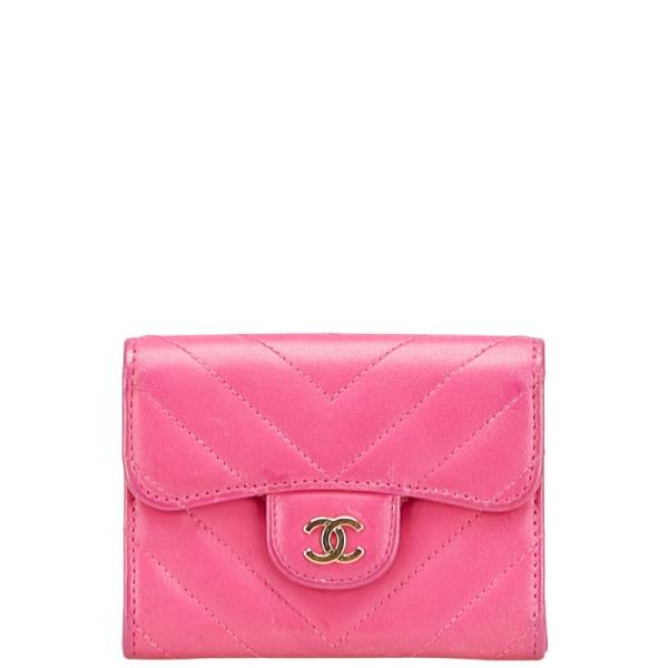 シャネル ココマーク Vステッチ ケース カードケース ピンク ラムスキン レディース CHANEL 【中古】 CHANEL（シャネル） ココマーク Vステッチ コインケース カードケース