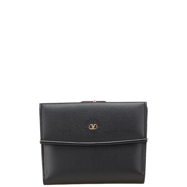 VALENTINO ヴァレンティノ Vロゴ がま口 二つ折り財布 ブラック