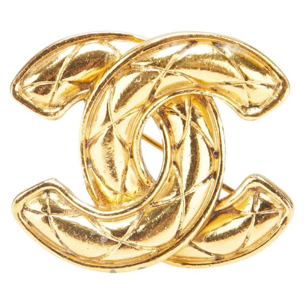 CHANEL シャネル マトラッセ ココマーク ブローチ ゴールド メッキ  