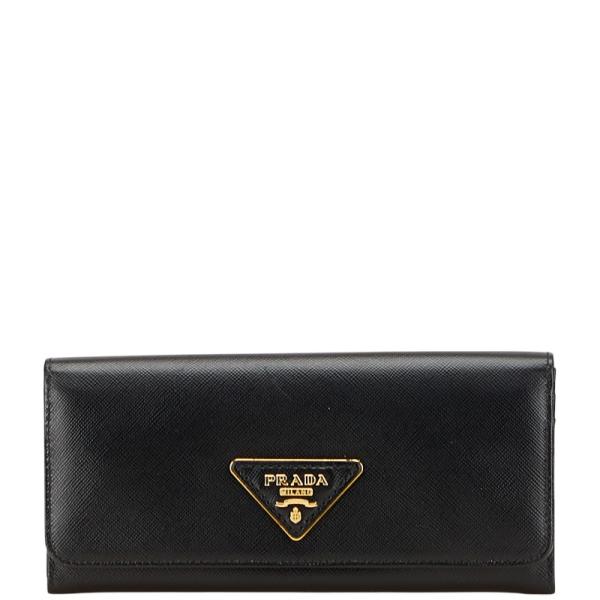 PRADA（プラダ） 三角ロゴプレート 長財布 ブラック レザー レディース