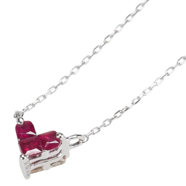 K18WG ホワイトゴールド ルビー0.15ct ダイヤ0.14ct ハート モチーフ 