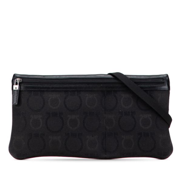 サルヴァトーレフェラガモ ガンチーニ ショルダーバッグ ブラック キャンバス レザー レディース Salvatore Ferragamo 【中古】 サルヴァトーレフェラガモ ガンチーニ ショルダーバッグ ブラック